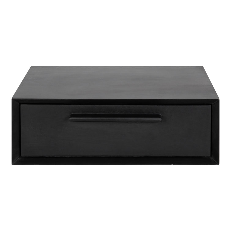 Geoffry Black Mango Wood Floating Wall Shelf with Drawer