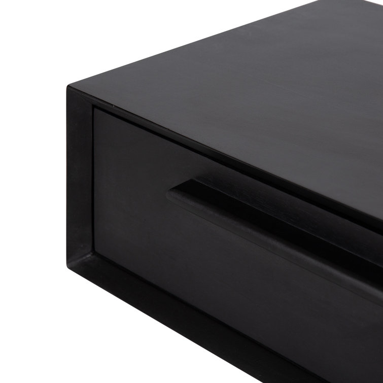 Geoffry Black Mango Wood Floating Wall Shelf with Drawer