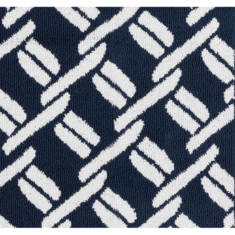 Navy and White Geometric Tufted Runner Rug