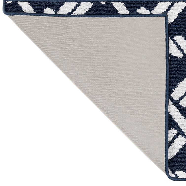 Navy and White Geometric Tufted Runner Rug