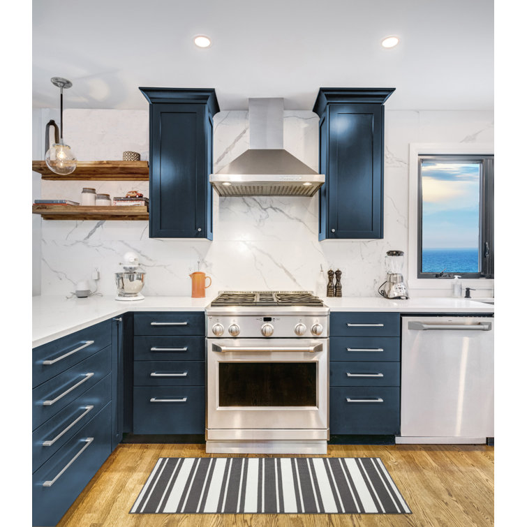 Elegant Dark Grey and White Striped Synthetic Runner Rug