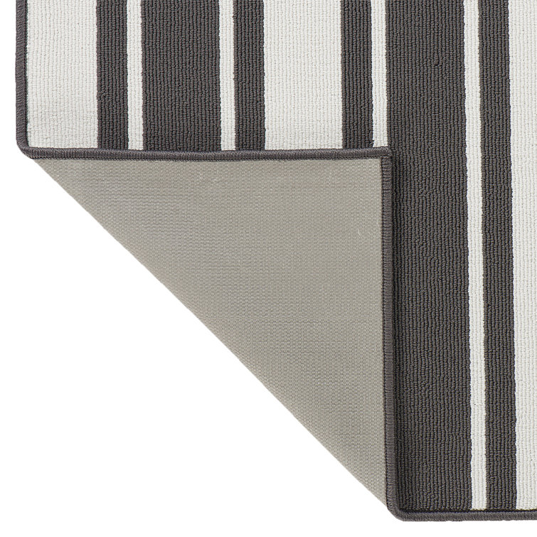 Elegant Dark Grey and White Striped Synthetic Runner Rug