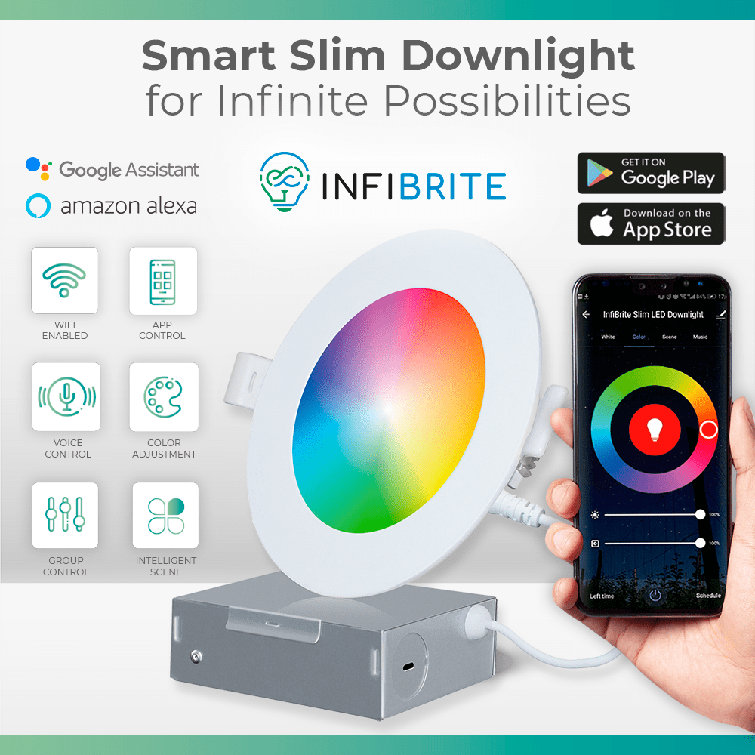 6'' Multicolor LED Smart Recessed Lighting Kit with Metal Hardware