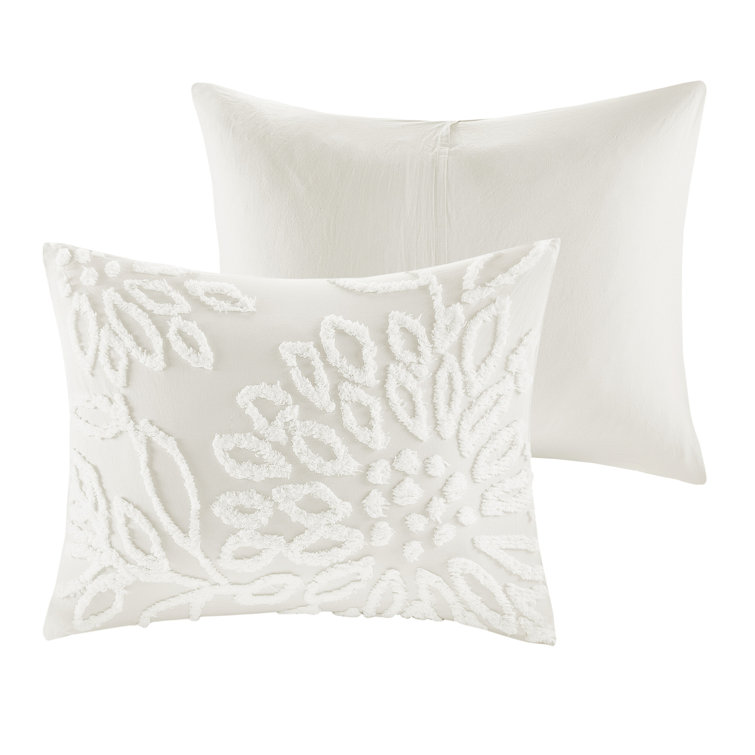 Off-White Cotton Chenille Floral Full/Queen Duvet Cover Set