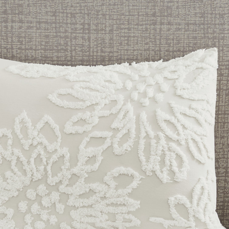 Off-White Cotton Chenille Floral Full/Queen Duvet Cover Set