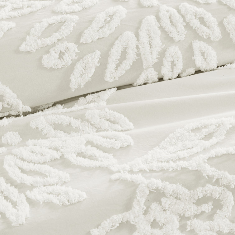 Off-White Cotton Chenille Floral Full/Queen Duvet Cover Set