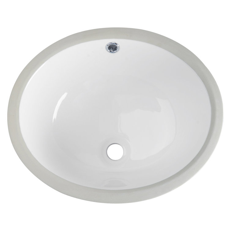White Ceramic Oval Undermount Bathroom Sink with Overflow
