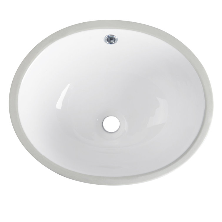 White Ceramic Oval Undermount Bathroom Sink with Overflow