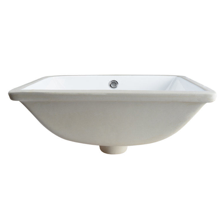 White Ceramic Rectangular Undermount Bathroom Sink with Overflow