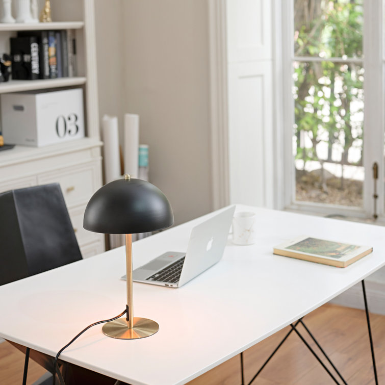 Luna 15" Matte Black Metal Desk Lamp with Mushroom Shade