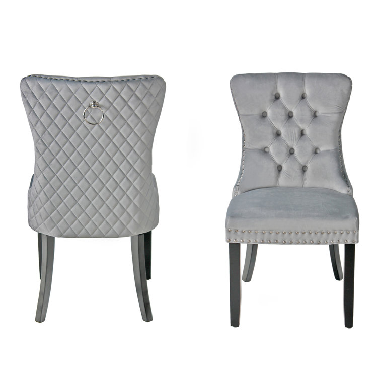 Sleek Gray Velvet Upholstered Tufted High-Back Dining Chair