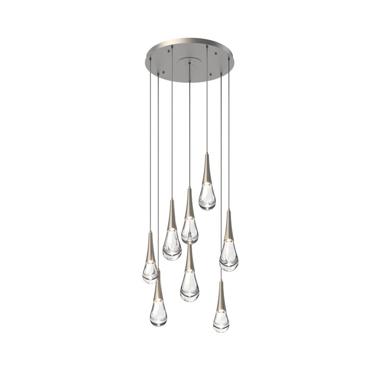 Ethereal Spring Shower 8-Light LED Cluster Pendant in Matte Black & Silver