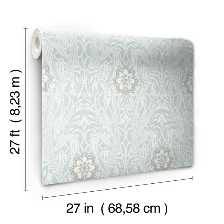 Gatsby Blue Damask Pre-pasted Removable Wallpaper