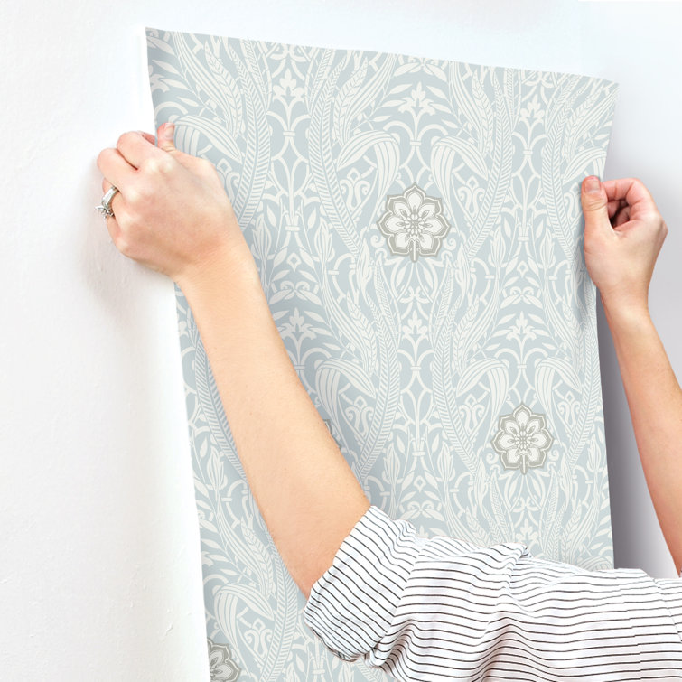 Gatsby Blue Damask Pre-pasted Removable Wallpaper