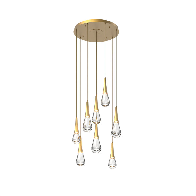 Gilded Brass and Glass Raindrop LED Pendant Light