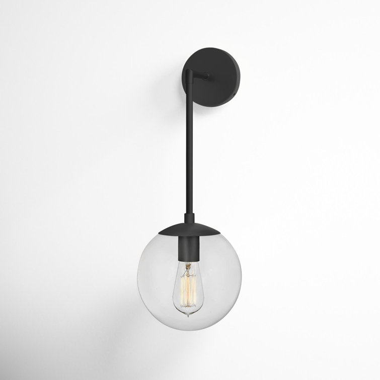 Warby Mid-Century Modern Black and Clear Glass Dimmable Sconce