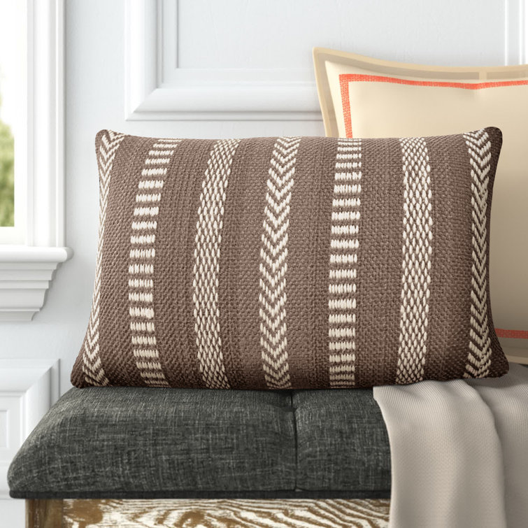 Taupe and Beige Embroidered Rectangular Lumbar Pillow