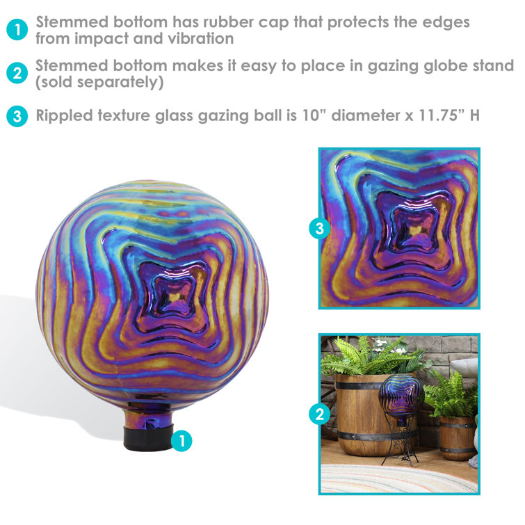 Iridescent Blue and Gold Rippled Glass Gazing Globe