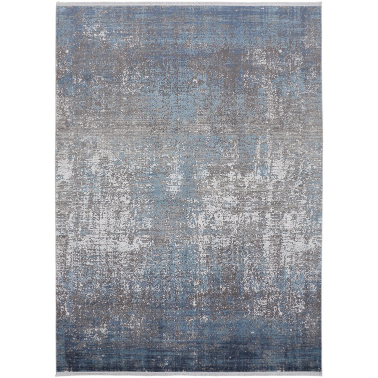 Lindstra Abstract Blue and Gray Handmade Viscose Rug