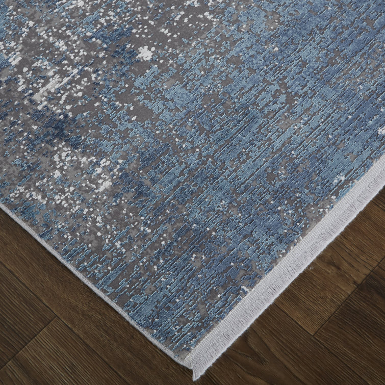 Lindstra Abstract Blue and Gray Handmade Viscose Rug