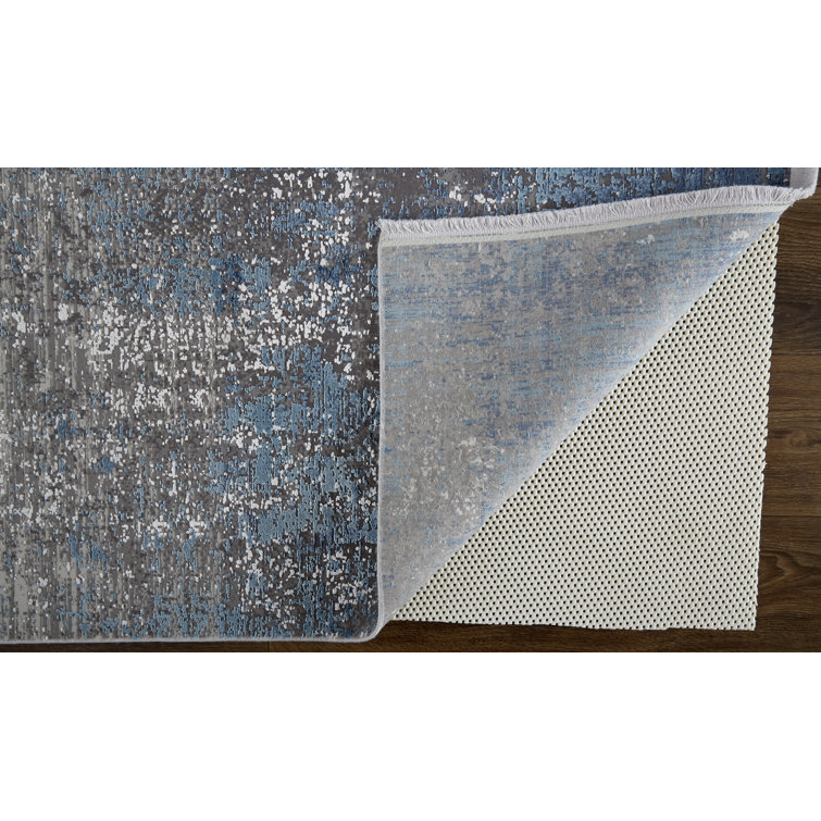 Lindstra Abstract Blue and Gray Handmade Viscose Rug