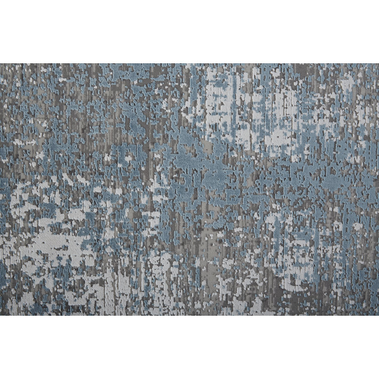 Lindstra Abstract Blue and Gray Handmade Viscose Rug