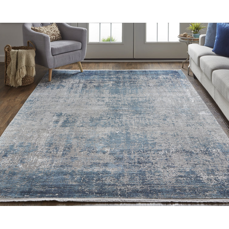 Astral Hues Abstract Blue/Gray Viscose Blend Area Rug - 94"x58"