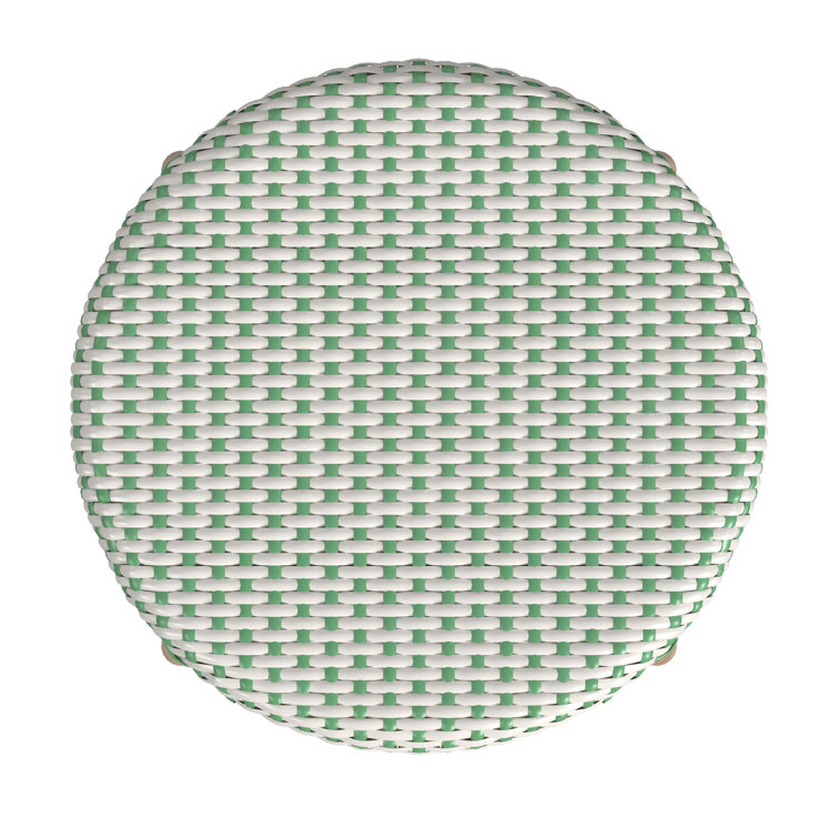 White and Green Dot Rattan Backless Counter Stool