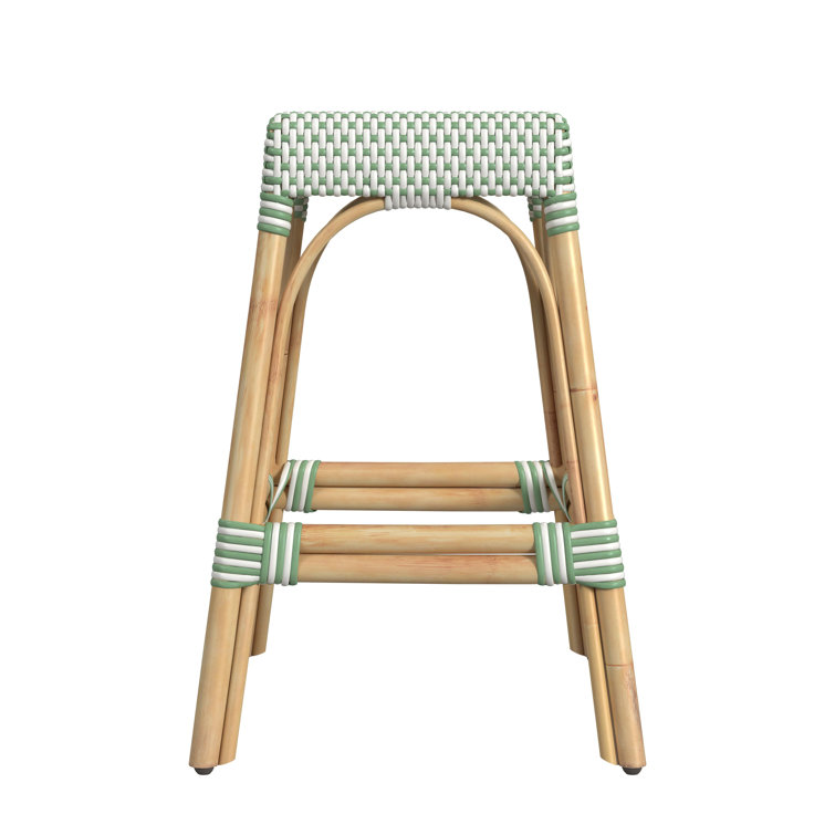 24.5" White and Green Rattan Backless Counter Stool