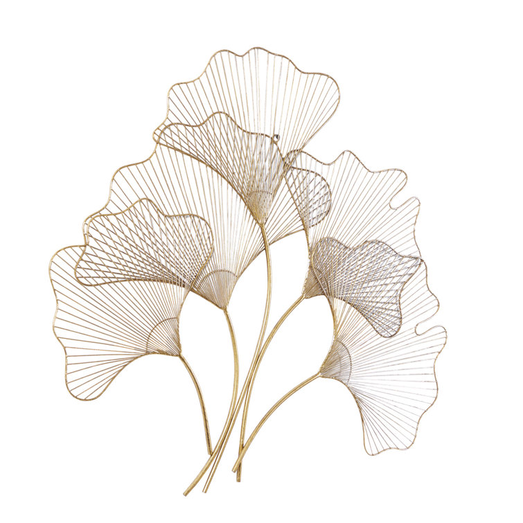 Elegant Gold Gingko Leaf Cluster Wall Sculpture, 38" x 34"