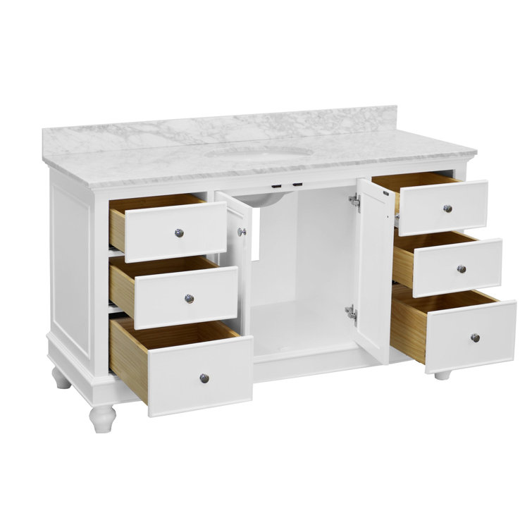 Ferdinand 60'' White Pine Bathroom Vanity with Carrara Marble Top