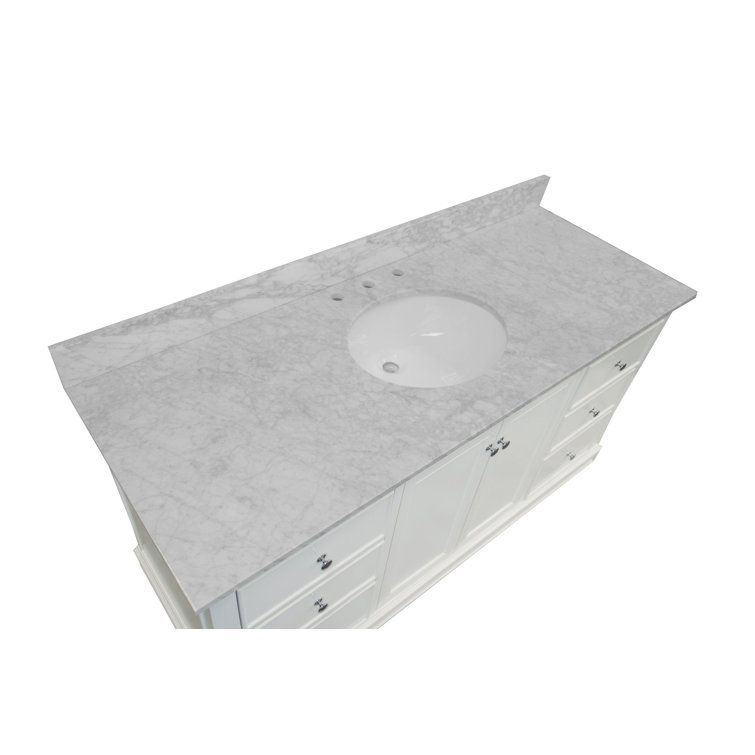 Ferdinand 60'' White Pine Bathroom Vanity with Carrara Marble Top