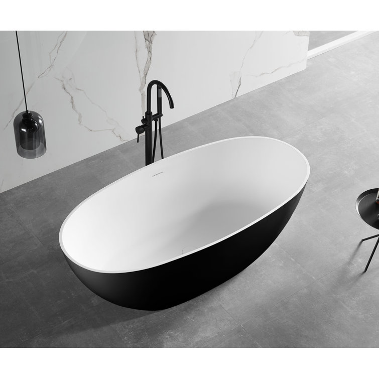 61.61'' Black and White Freestanding Resin Soaking Bathtub