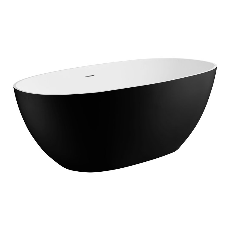 61.61'' Black and White Freestanding Resin Soaking Bathtub