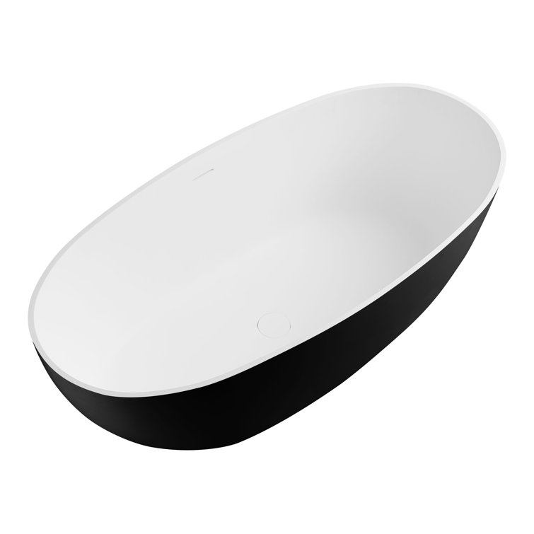 61.61'' Black and White Freestanding Resin Soaking Bathtub