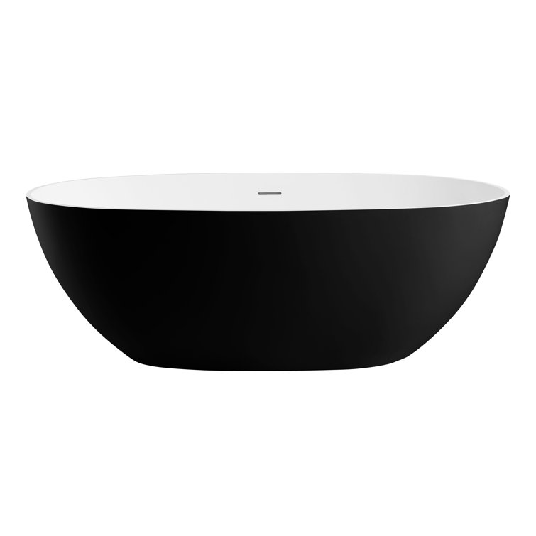 61.61'' Black and White Freestanding Resin Soaking Bathtub