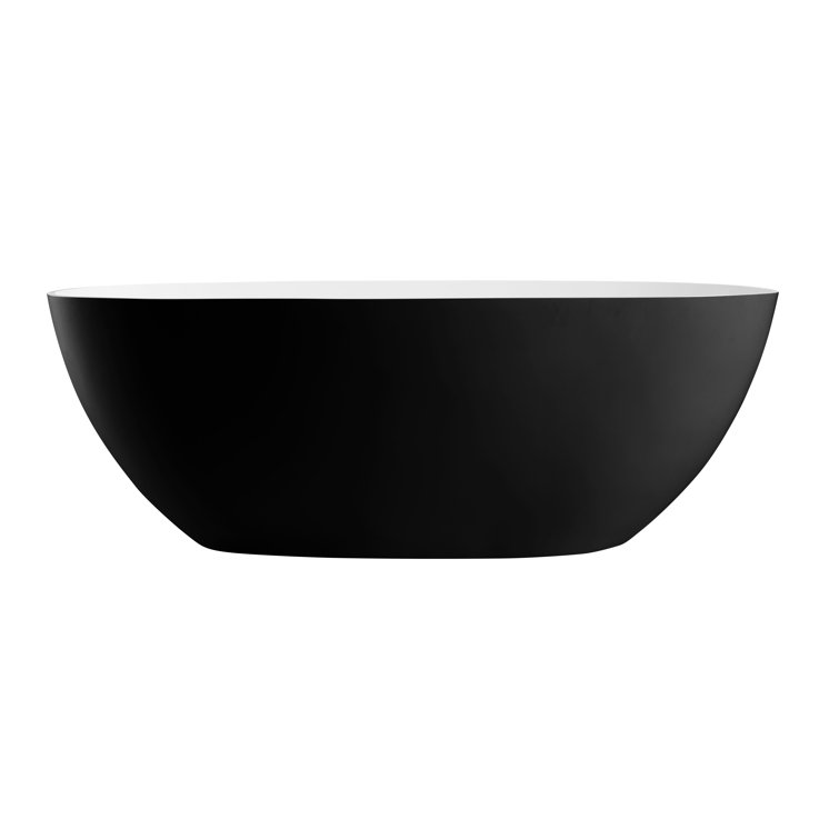 61.61'' Black and White Freestanding Resin Soaking Bathtub