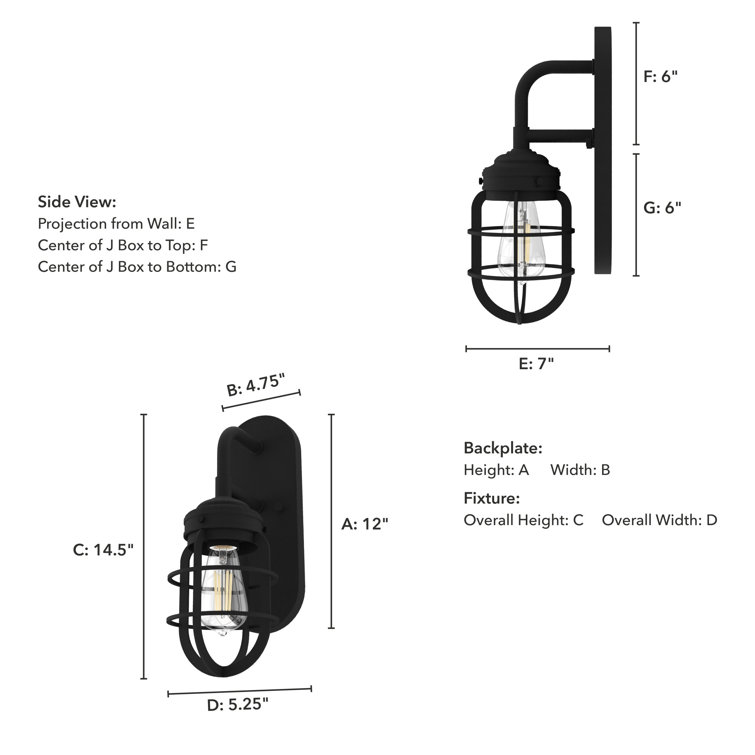 Starklake Dimmable Black Iron Outdoor Wall Sconce