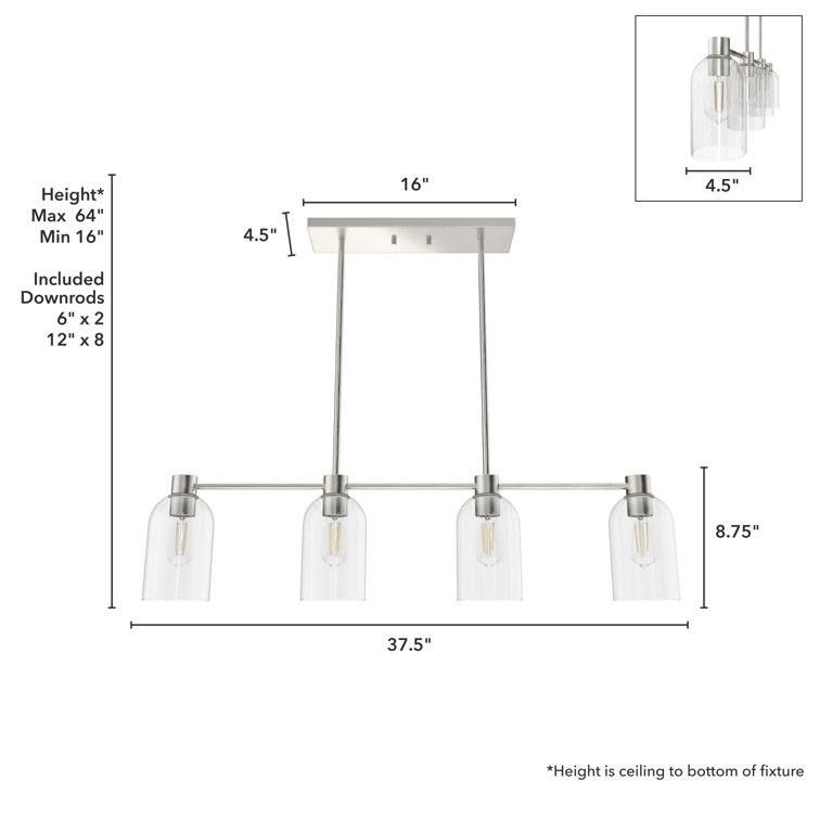 Lochemeade Brushed Nickel 37.5" Linear Chandelier with Glass Shades