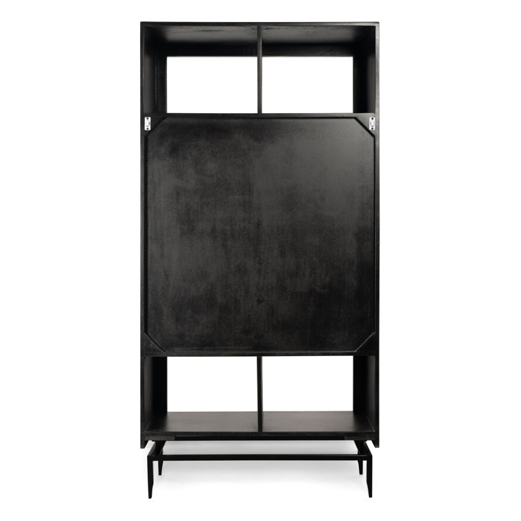 Modern Black Solid Wood Tall Accent Cabinet with Fluted Doors
