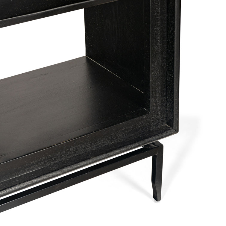 Modern Black Solid Wood Tall Accent Cabinet with Fluted Doors
