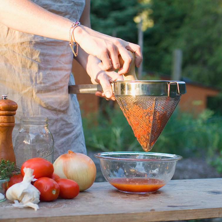 Stainless Steel Cone Strainer with Solid Wood Pestle