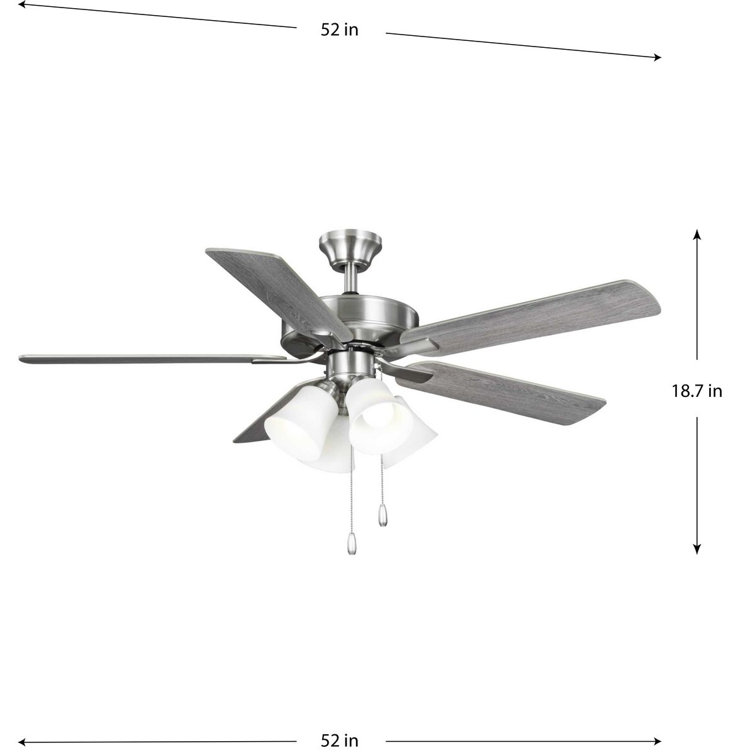 52'' Brushed Nickel Ceiling Fan with Light Kit and Reversible Blades