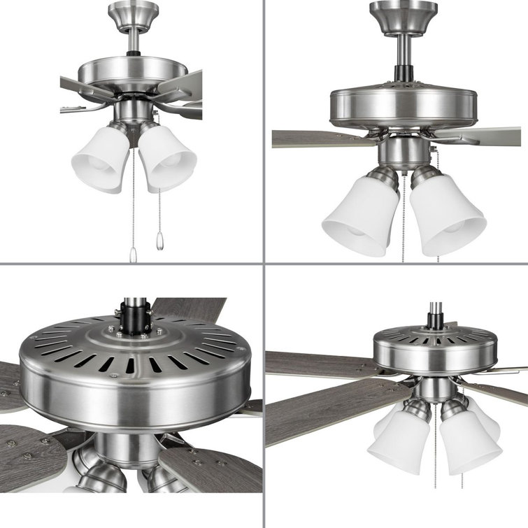 52'' Brushed Nickel Ceiling Fan with Light Kit and Reversible Blades