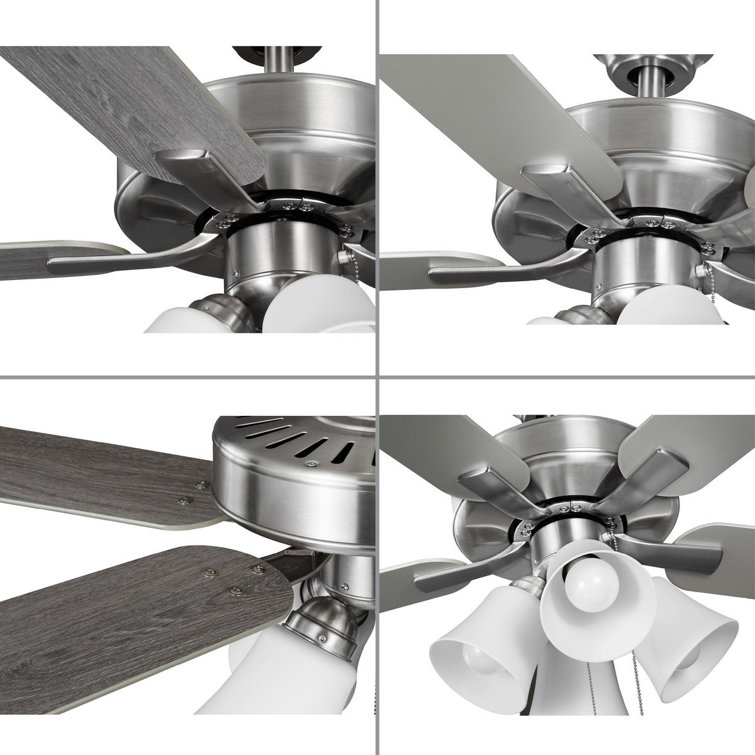 52'' Brushed Nickel Ceiling Fan with Light Kit and Reversible Blades