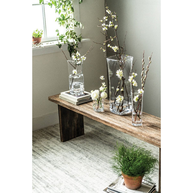 Large Clear Handblown Glass Square Vase