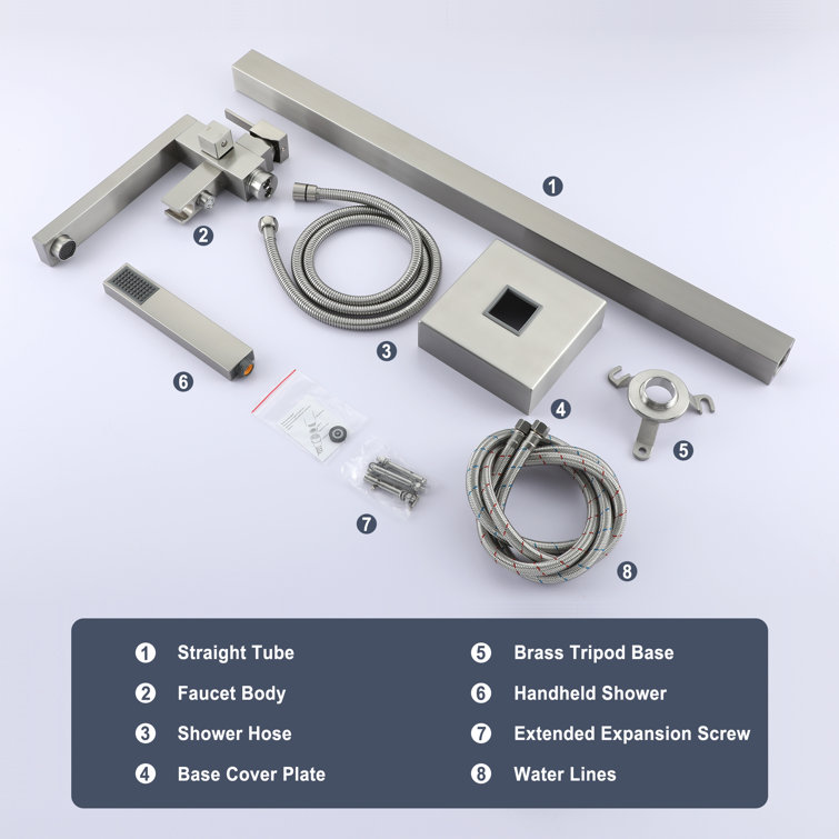 Brushed Nickel Modern Freestanding Tub Faucet with Hand Shower