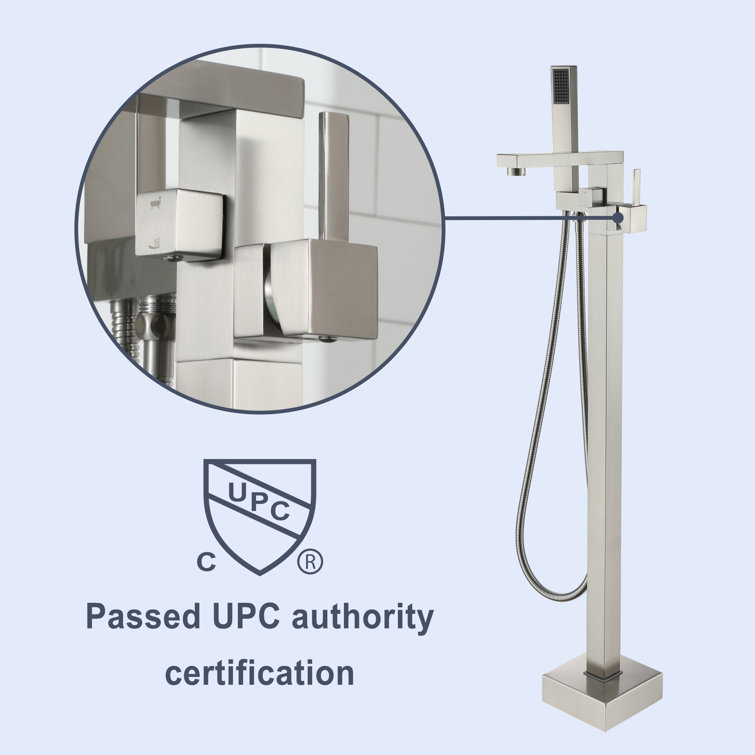 Brushed Nickel Modern Freestanding Tub Faucet with Hand Shower