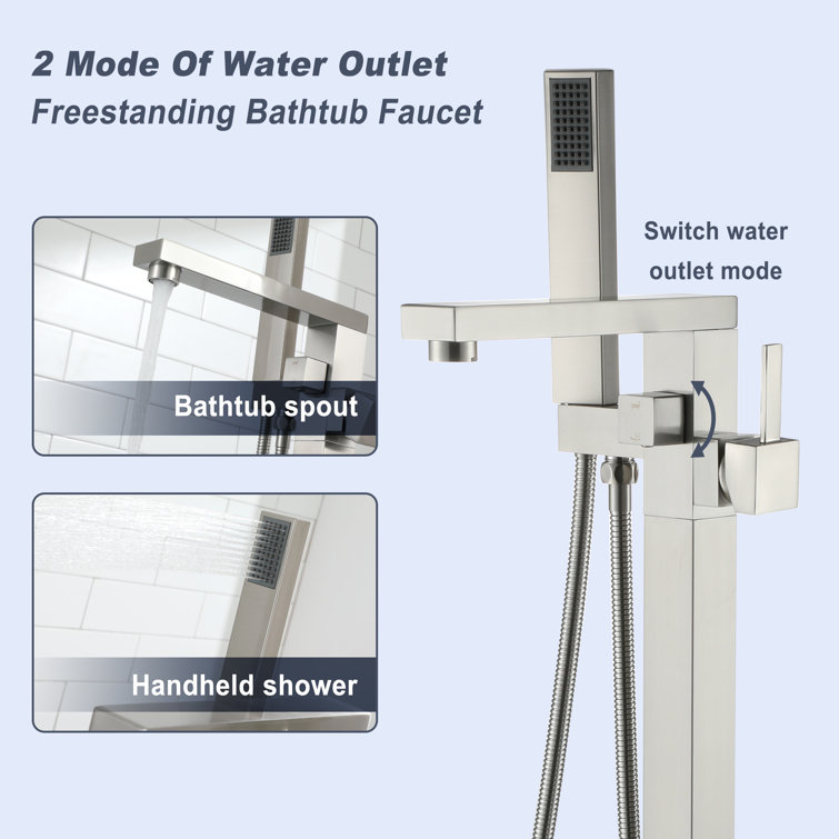 Brushed Nickel Modern Freestanding Tub Faucet with Hand Shower
