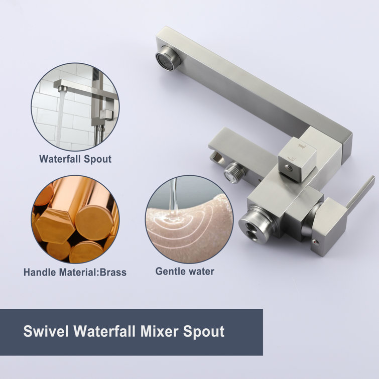 Brushed Nickel Modern Freestanding Tub Faucet with Hand Shower